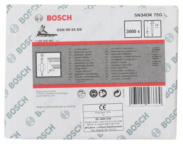 Ekser sa prugama D–glava SN34DK 75G Bosch 2608200007, 2,8 mm, 75 mm, pocinkovana, glatka - slika 2