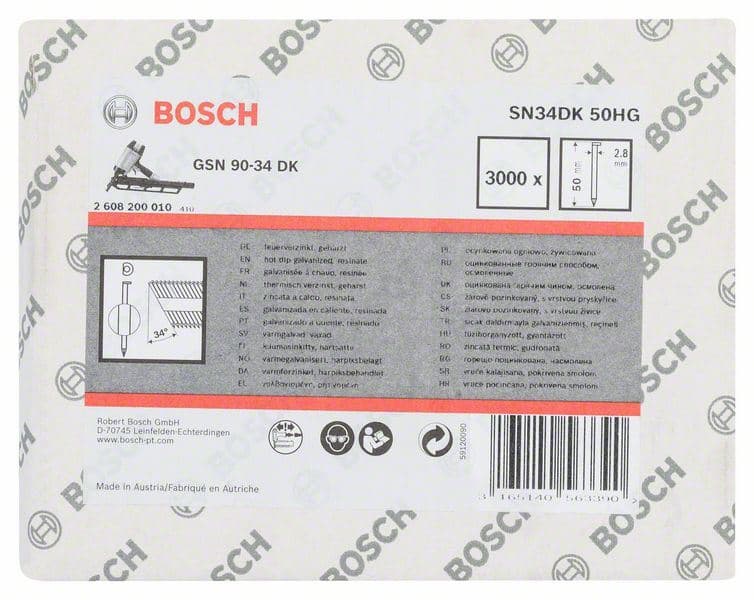 Ekser sa prugama D–glava SN34DK 50HG Bosch 2608200010, 2,8 mm, 50 mm, toplo pocinkovana, glatka - slika 2