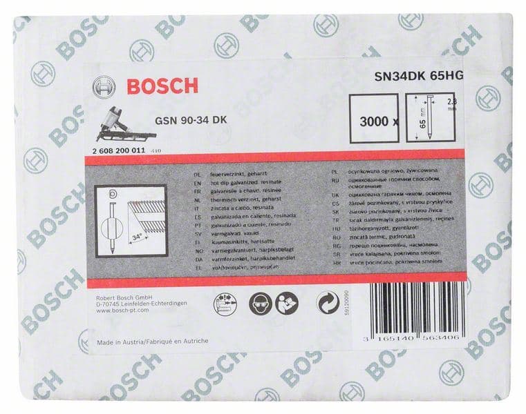 Ekser sa prugama D–glava SN34DK 65HG Bosch 2608200011, 2,8 mm, 65 mm, toplo pocinkovana, glatka - slika 2