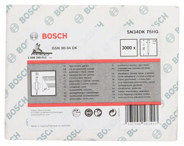 Ekser sa prugama D–glava SN34DK 75HG Bosch 2608200012, 2,8 mm, 75 mm, toplo pocinkovana, glatka - slika 2