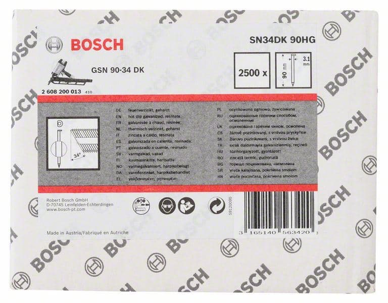 Ekser sa prugama D–glava SN34DK 90HG Bosch 2608200013, 3,1 mm, 90 mm, toplo pocinkovana, glatka - slika 2