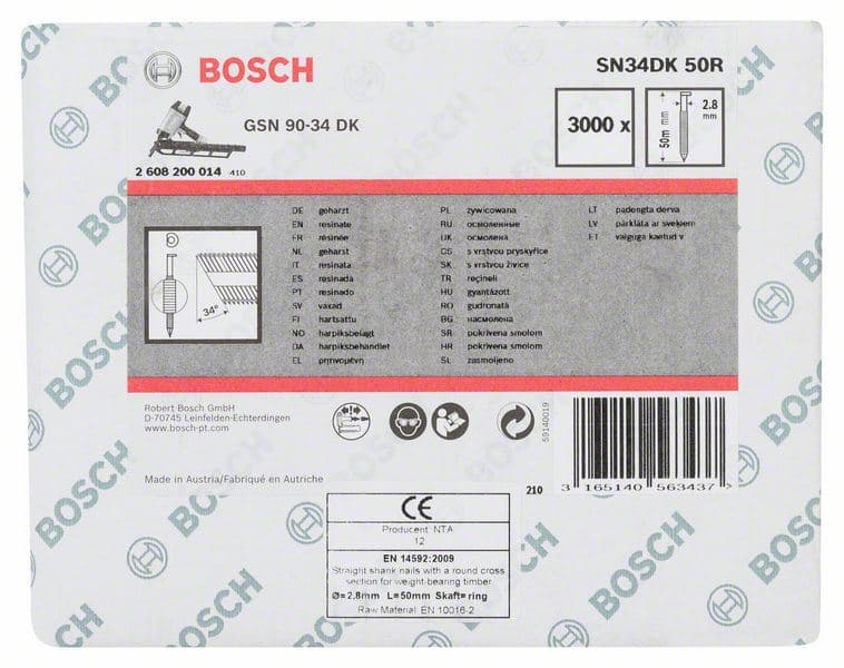 Ekser sa prugama D–glava SN34DK 50R Bosch 2608200014, 2,8 mm, 50 mm, čista, nabrazdana - slika 2