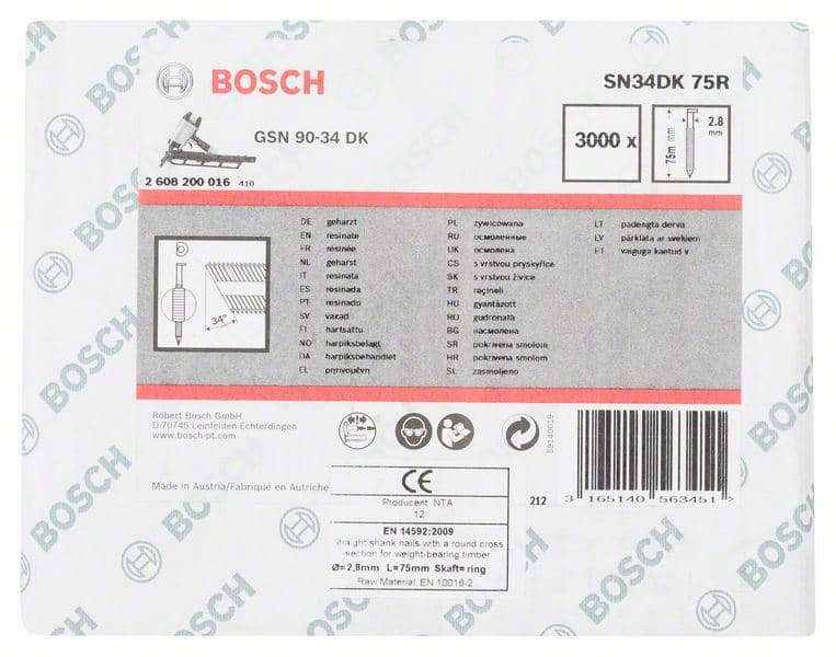 Ekser sa prugama D–glava SN34DK 75R Bosch 2608200016, 2,8 mm, 75 mm, čista, nabrazdana - slika 2