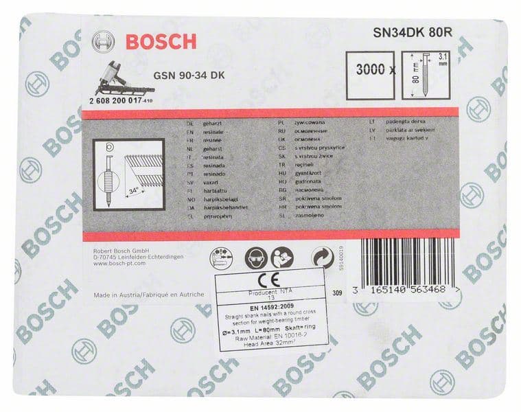 Ekser sa prugama D–glava SN34DK 80R Bosch 2608200017, 3,1 mm, 80 mm, čista, nabrazdana - slika 2