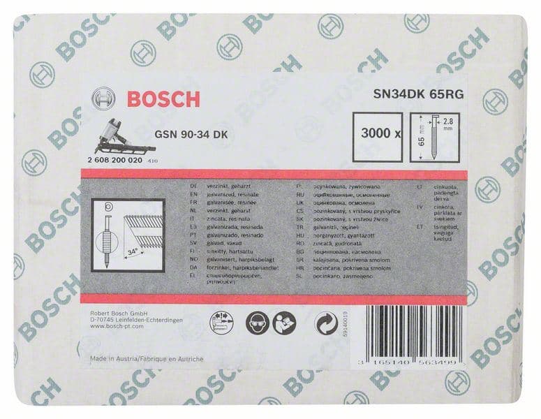 Ekser sa prugama D–glava SN34DK 65RG Bosch 2608200020, 2,8 mm, 65 mm, pocinkovana, nabrazdana - slika 2