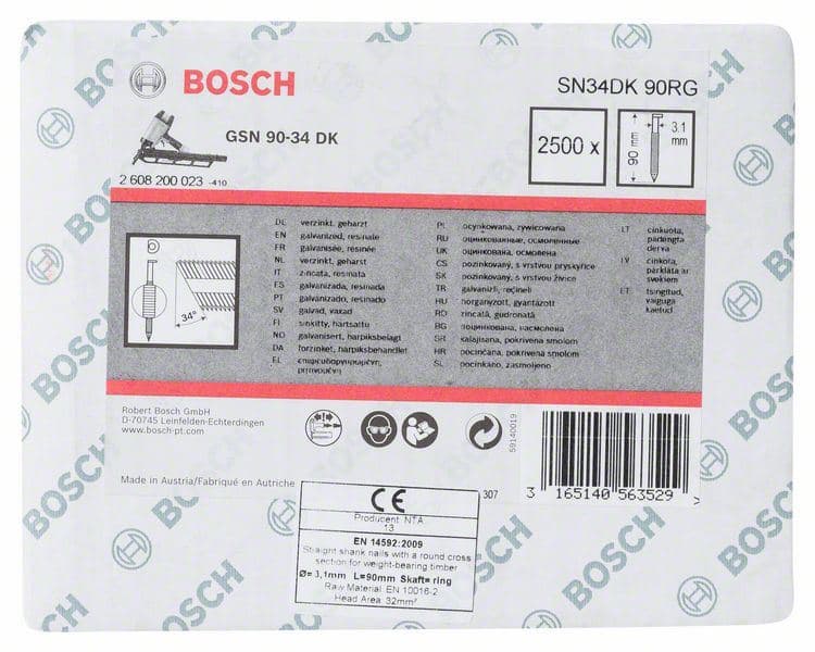 Ekser sa prugama D–glava SN34DK 90RG Bosch 2608200023, 3,1 mm, 90 mm, pocinkovana, nabrazdana - slika 2