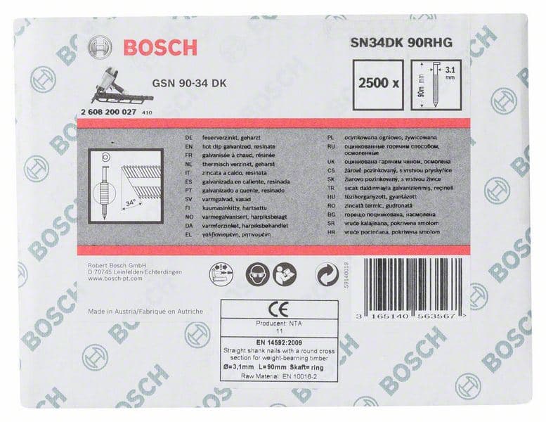 Ekser sa prugama D–glava SN34DK 90RHG Bosch 2608200027, 3,1 mm, 90 mm, toplo pocinkovana, nabrazdana - slika 2