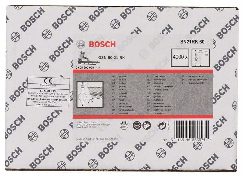 Ekser sa prugama okrugla glava SN21RK 60 Bosch 2608200028, 2,8 mm, 60 mm, čista, glatka - slika 2