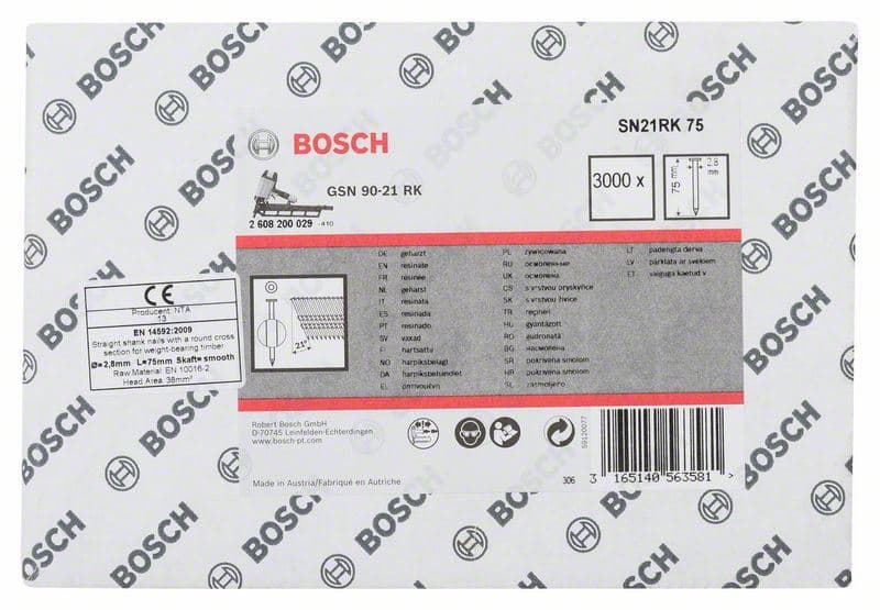 Ekser sa prugama okrugla glava SN21RK 75 Bosch 2608200029, 2,8 mm, 75 mm, čista, glatka - slika 2
