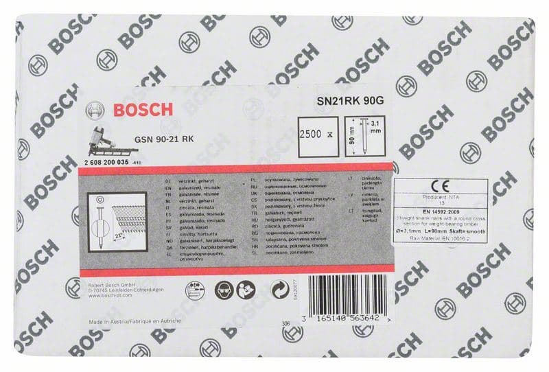 Ekser sa prugama okrugla glava SN21RK 90G Bosch 2608200035, 3,1 mm, 90 mm, pocinkovana, glatka - slika 2