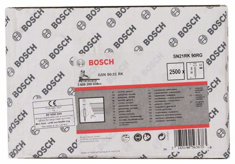 Ekser sa prugama okrugla glava SN21RK 90RG Bosch 2608200038, 3,1 mm, 90 mm, pocinkovana, nabrazdana - slika 2