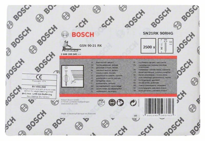 Ekser sa prugama okrugla glava SN21RK 90RHG Bosch 2608200041, 3,1 mm, 90 mm, toplo pocinkovana, nabrazdana - slika 2