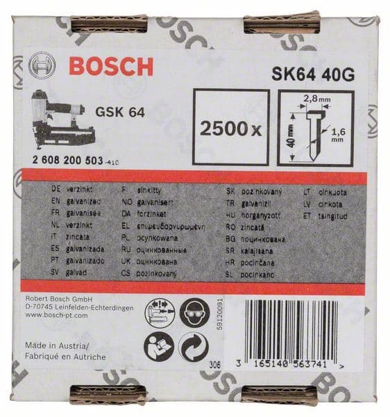 Ravni ekser sa upuštenom glavom SK64 40G Bosch 2608200503, 1,6 mm, 40 mm, pocinkovana - slika 2