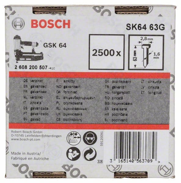 Ravni ekser sa upuštenom glavom SK64 63G Bosch 2608200507, 1,6 mm, 63 mm, pocinkovana - slika 2