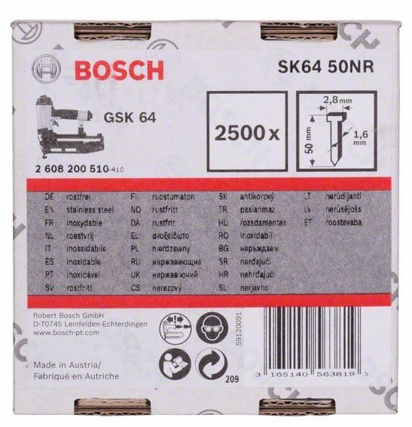Ravni ekser sa upuštenom glavom SK64 50NR Bosch 2608200510, 1,6 mm, 50 mm, nerđajuća (A2/1,4301) - slika 2