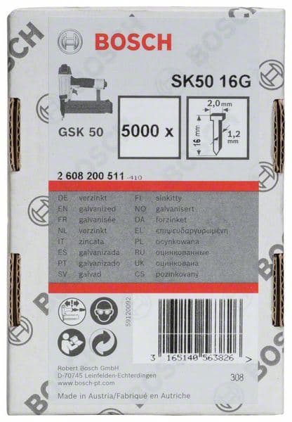 Ravni ekser sa upuštenom glavom SK50 16G Bosch 2608200511, 1,2 mm, 16 mm, pocinkovana - slika 2