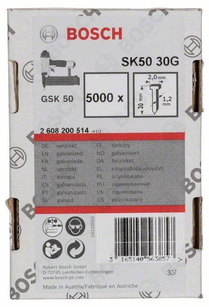 Ravni ekser sa upuštenom glavom SK50 30G Bosch 2608200514, 1,2 mm, 30 mm, pocinkovana - slika 2