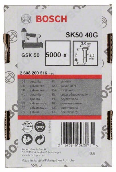 Ravni ekser sa upuštenom glavom SK50 40G Bosch 2608200516, 1,2 mm, 40 mm, pocinkovana - slika 2