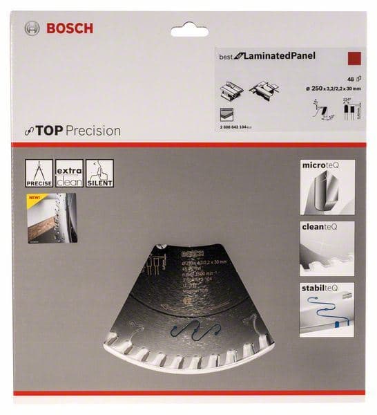 List kružne testere Top Precision Best for Laminated Panel Abrasive Bosch 2608642104, 250 x 30 x 3,2 mm, 48