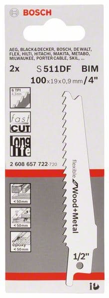 List univerzalne testere S 511 DF Bosch 2608657722, Flexible za Drvo i Metal - slika 2