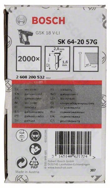 Ravni ekser sa upuštenom glavom SK64 20G Bosch 2608200532, 57 mm pocinkovana - slika 2