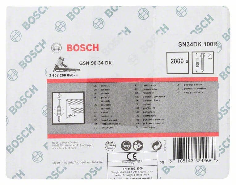 Ekser sa prugama D–glava SN34DK 100R Bosch 2608200050, 3,1 mm, 100 mm, čista - slika 2