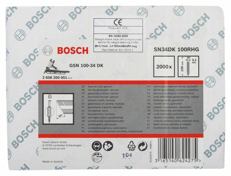 Ekser sa prugama D–glava SN34DK 100RHG Bosch 2608200051, 3,1 mm, 100 mm, toplo pocinkovana - slika 2