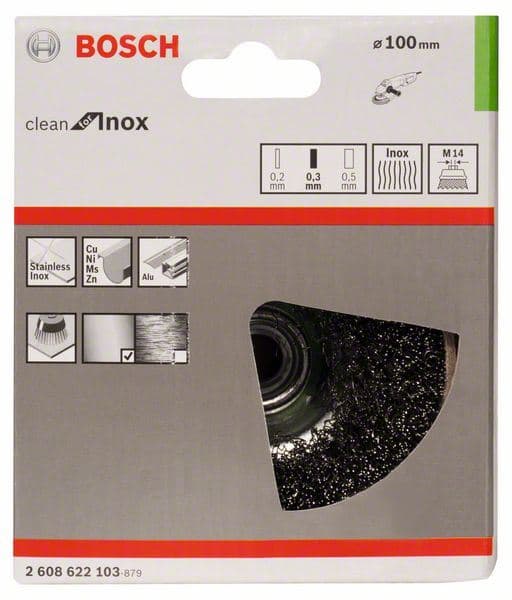 Talasasta obodna četka 100, nerđajuća Bosch 2608622103, 100 mm, 0,3 mm, M14 - slika 2