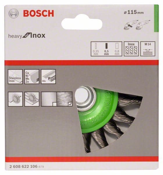 Točak od pletene žice 115, nerđajući Bosch 2608622106, 115 mm, 0,5 mm, M14 - slika 2