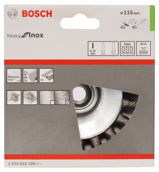 Pletena pljosnata četka 115, nerđajuća Bosch 2608622109, 115 mm, 0,35 mm, M14 - slika 2