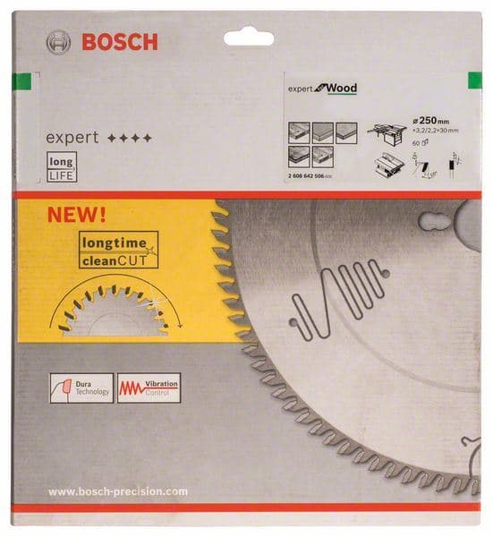 List kružne testere Expert za drvo 250 x 30 x 3,2 mm, 60 Bosch 2608642506