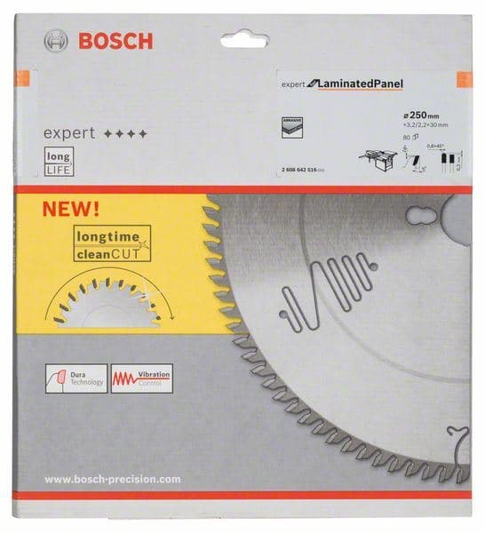List kružne testere Expert for Laminated Panel 250 x 30 x 3,2 mm, 80 Bosch 2608642516, 250 x 30 x 3,2 mm, 80
