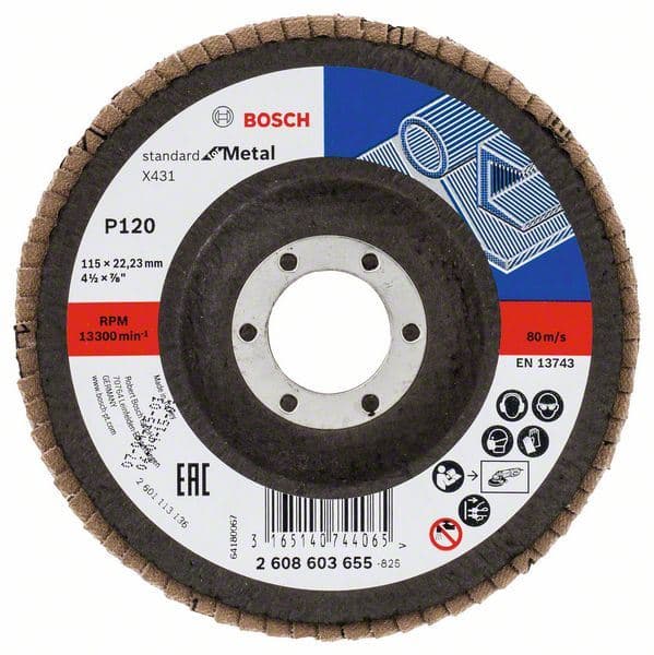 Lamelni brusni disk X431, Standard for Metal Bosch 2608603655, 115 mm, 22,23 mm, 120