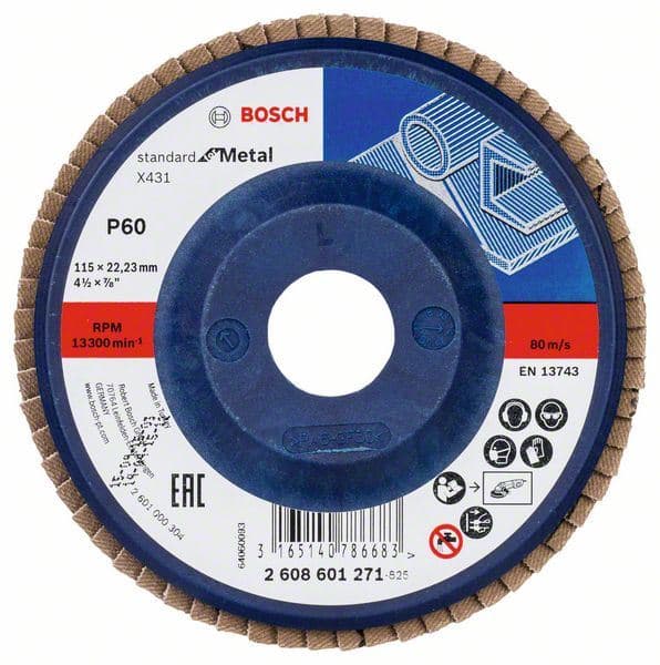 Lamelni brusni disk X431, Standard for Metal Bosch 2608601271, 115 mm, 22,23 mm, 60