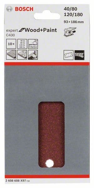 Brusni list C430, pakovanje od 10 komada Bosch 2608608X97, 93 x 186 mm, 2x40; 3x80; 3x120; 2x180 - slika 2
