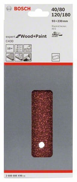 Brusni list C430, pakovanje od 10 komada Bosch 2608608X98, 93 x 230 mm, 2x40; 3x80; 3x120; 2x180 - slika 2