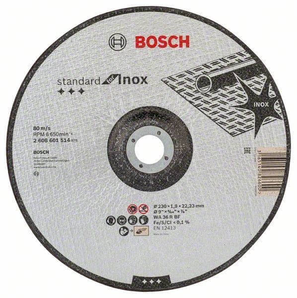 Rezna ploča ispupčena Standard for Inox Bosch 2608601514, WA 36 R BF, 230 mm, 22,23 mm, 1,9 mm