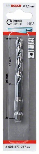 HSS spiralna burgija sa šestostranim prihvatom 5,5mm Bosch 2608577057, 5.5 x 57 x 98 mm