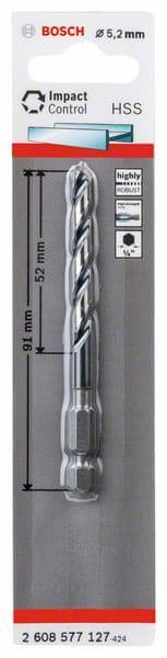 HSS spiralna burgija sa šestostranim prihvatom 5,2 mm Bosch 2608577127, 5.2 x 52 x 91 mm