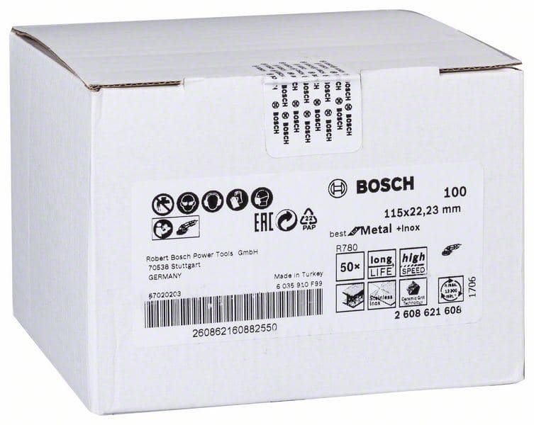 Brusni fiber disk R780, Best for Metal + Inox Bosch 2608621608, 115 x 22,23 mm, G100