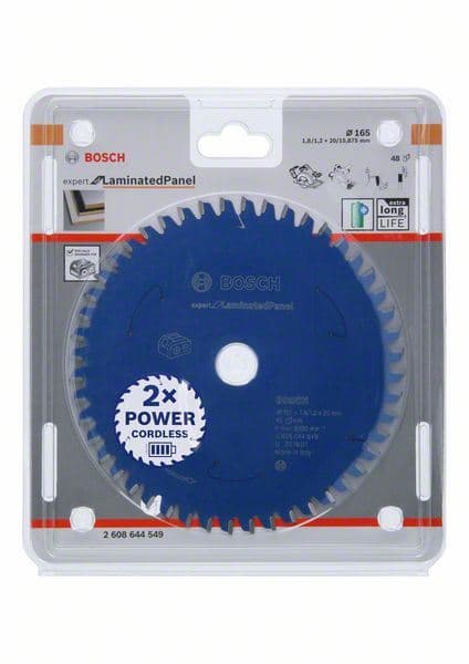 Expert for Laminated Panel list kružne testere za akumulatorske testere 165x1.8/1.2x20 T48 Bosch 2608644549, 165x1.8/1.2x20 T48