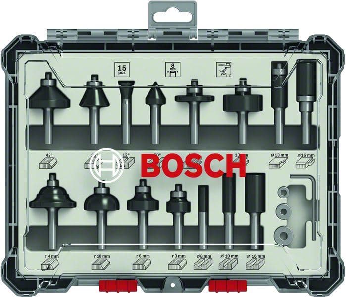 Komplet raznih glodala, 15 komada, držač od 8 mm Bosch 2607017472, 15-piece Mixed Application Router Bit Set. - slika 2