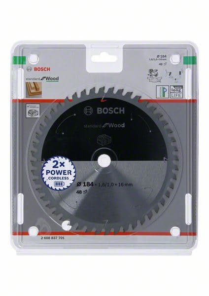 Standard for Wood list kružne testere za akumulatorske testere 184x1,6x16 T48 Bosch 2608837701, 184x1,6x16 T48