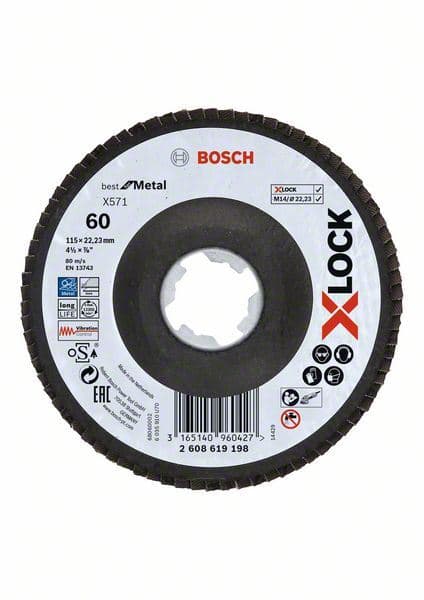 X-LOCK lamelne ploče, verzija pod uglom, vlaknasta ploča, Ø115 mm, G 60, X571, Best for Metal, 1 komad Bosch 2608619198, D= 115 mm; G= 60, pod uglom