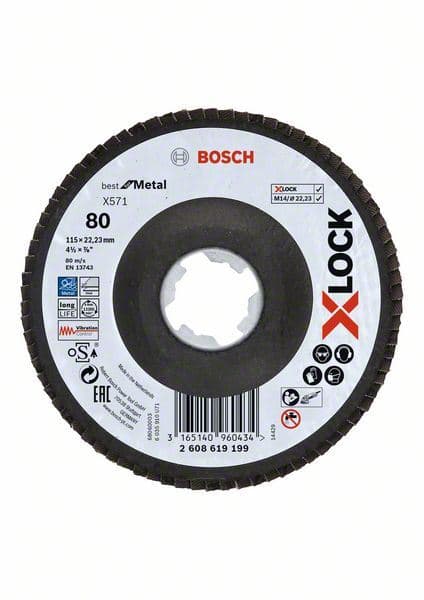 X-LOCK lamelne ploče, verzija pod uglom, vlaknasta ploča, Ø115 mm, G 80, X571, Best for Metal, 1 komad Bosch 2608619199, D= 115 mm; G= 80, pod uglom