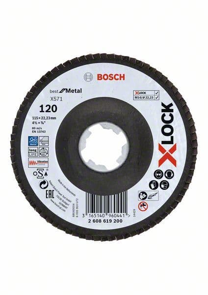 X-LOCK lamelne ploče, verzija pod uglom, vlaknasta ploča, Ø115 mm, G 120, X571, Best for Metal, 1 komad Bosch 2608619200, D= 115 mm; G= 120, pod uglom