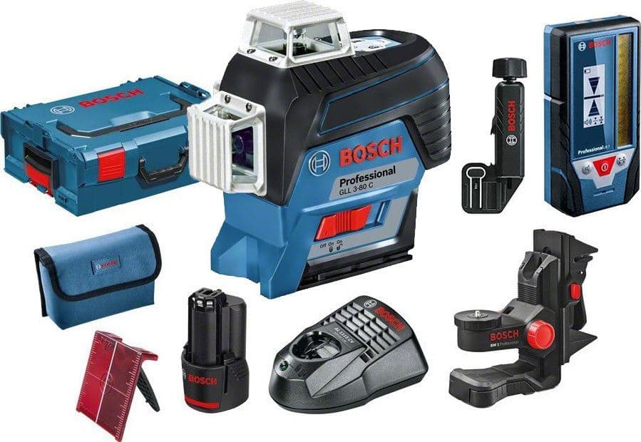 Bosch GLL 3-80 C + BM 1 + LR 7 Linijski laser + BM 1 nosač sa 1x2.0Ah 12V akumulatorom i punjačem, L-Boxx 136 kofer, Bluetooth 80m