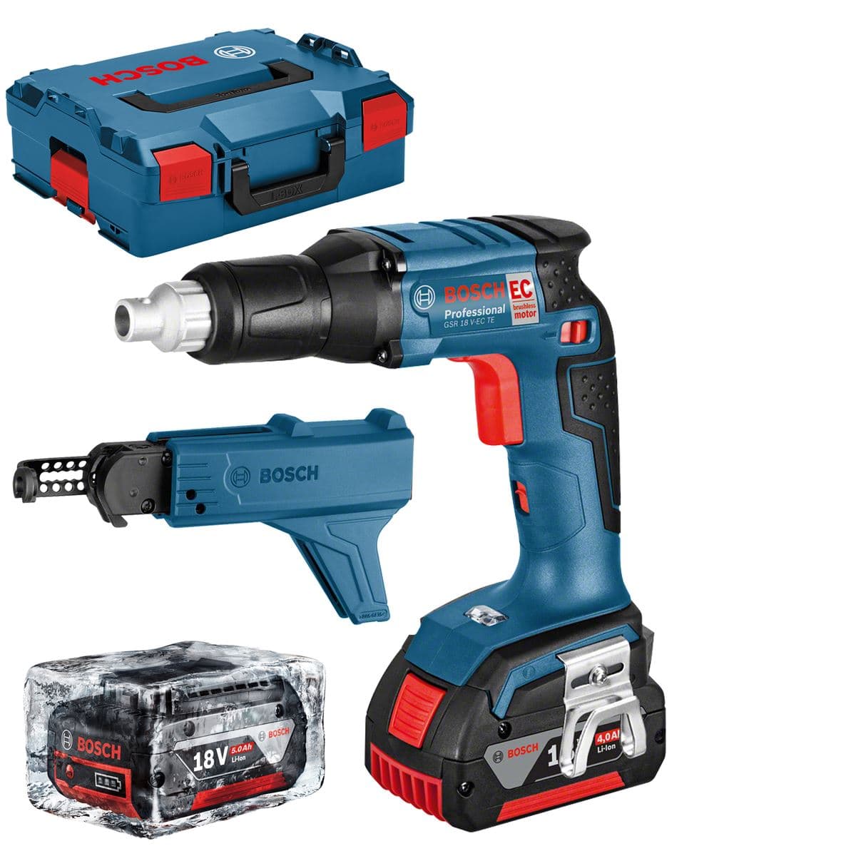 Bosch GSR 18 V-EC TE + MA55 Akumulatorski odvrtač za suvu gradnju, 2x5.0Ah