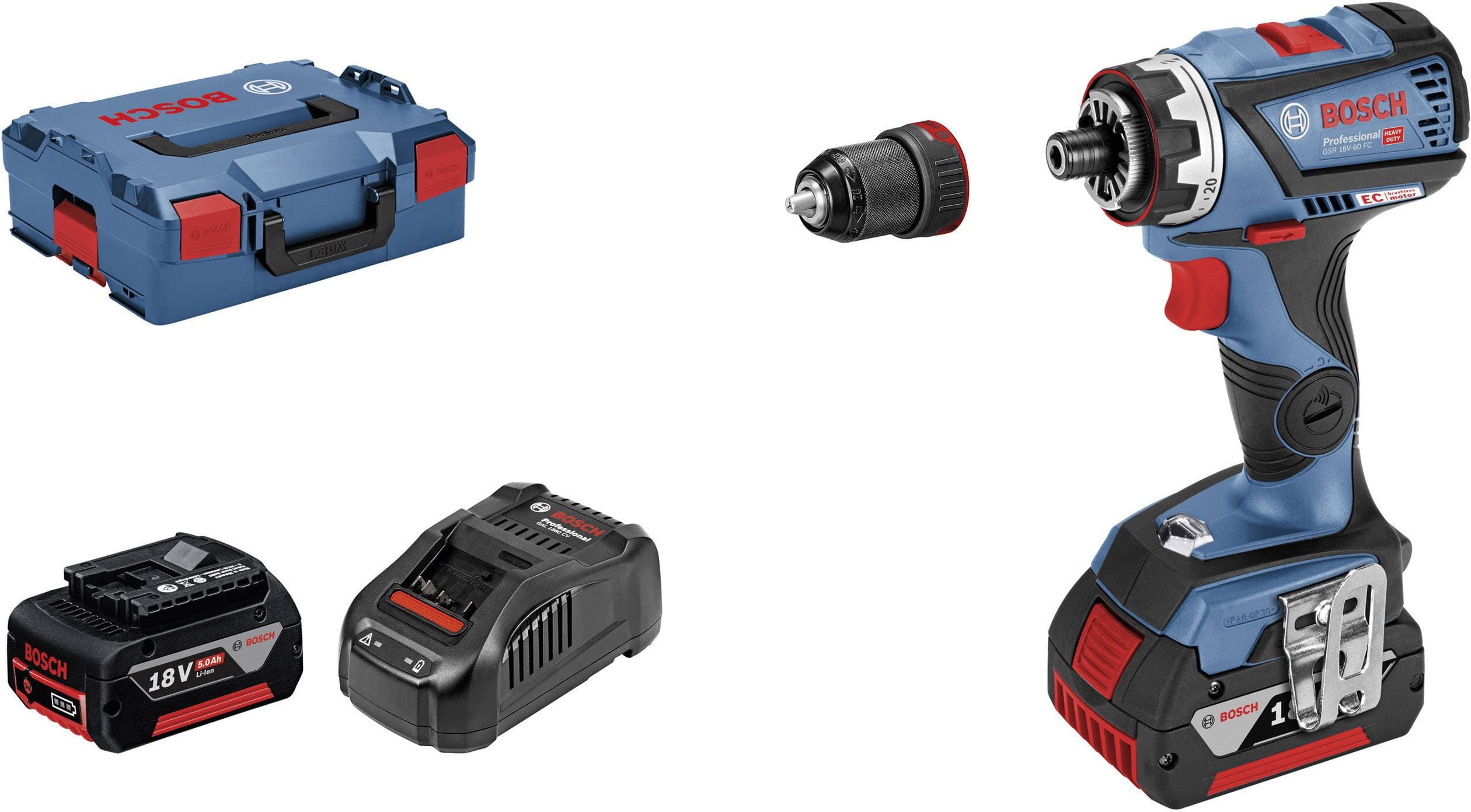 Bosch GSR 18V-60 FC + GFA 18-M Akumulatorska bušilica/odvrtač sa izmenljivim glavama,2x5.0Ah