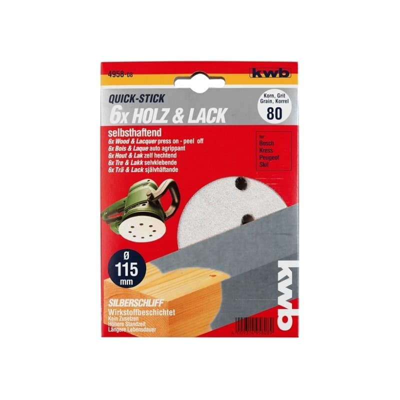 KWB 49495812 Samolepljivi brusni papir za drvo - lak, GR 120, 115mm, 6 kom - slika 2